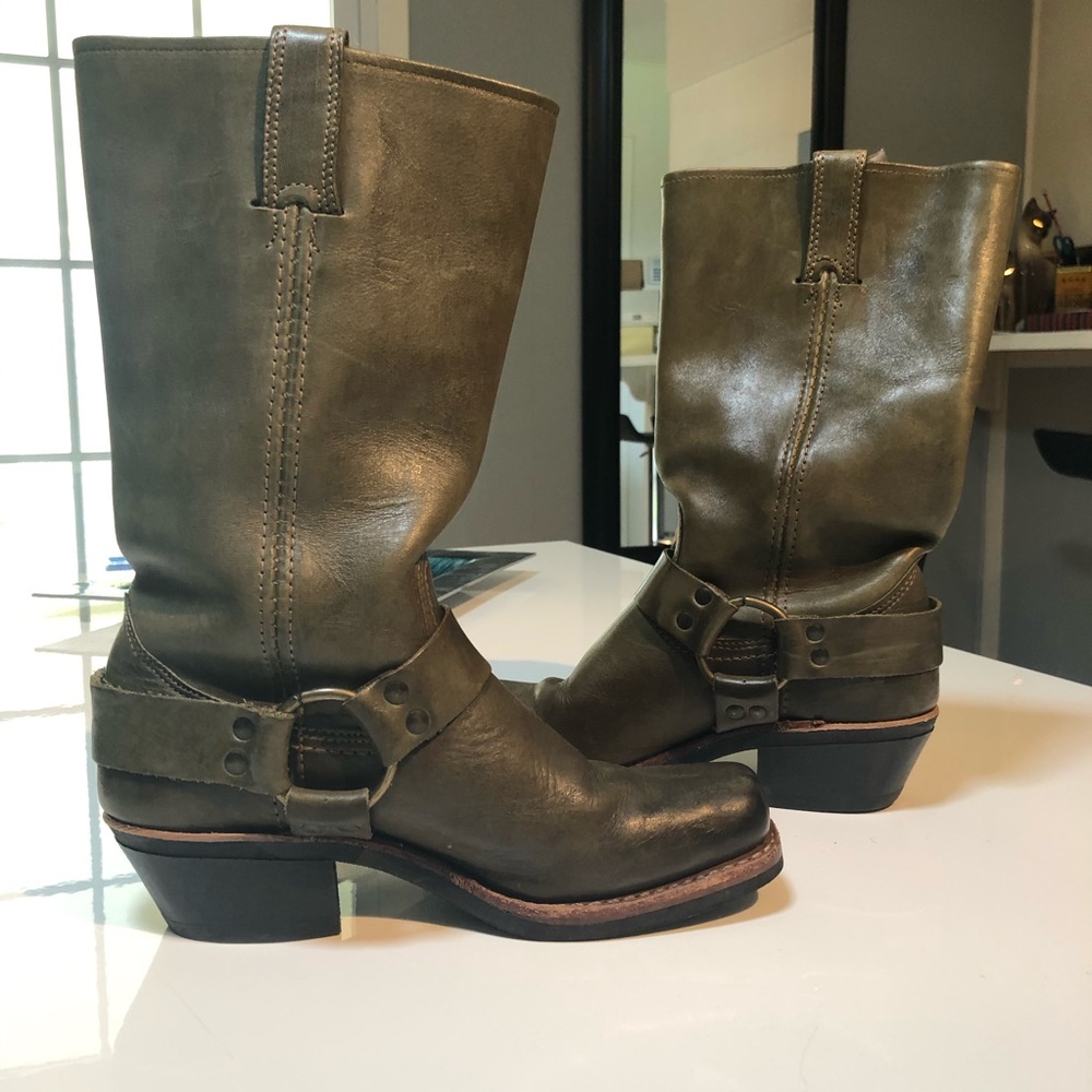 Frye olive green harness boots